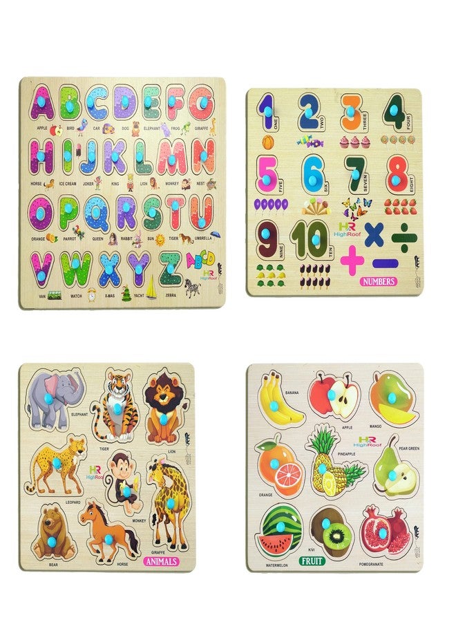 HIGHROOF® Kids Fort Pre Nursery Educational Jigsaw Puzzles for Adults Kids Learning Toys Kit Board Game 4 pcs Set of ABCD Alphabets Numbers Animals & Fruits Educational Toy - Image 1